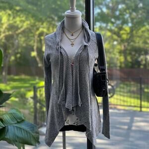 Y2K Mudd Gray Hooded Waterfall Cardigan Knit Top